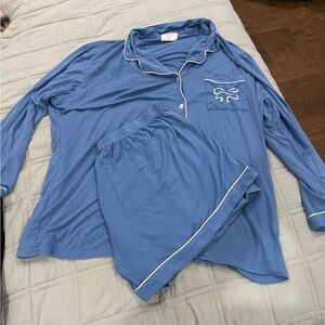 In My Sundays Blue Pajama Set with White Trim